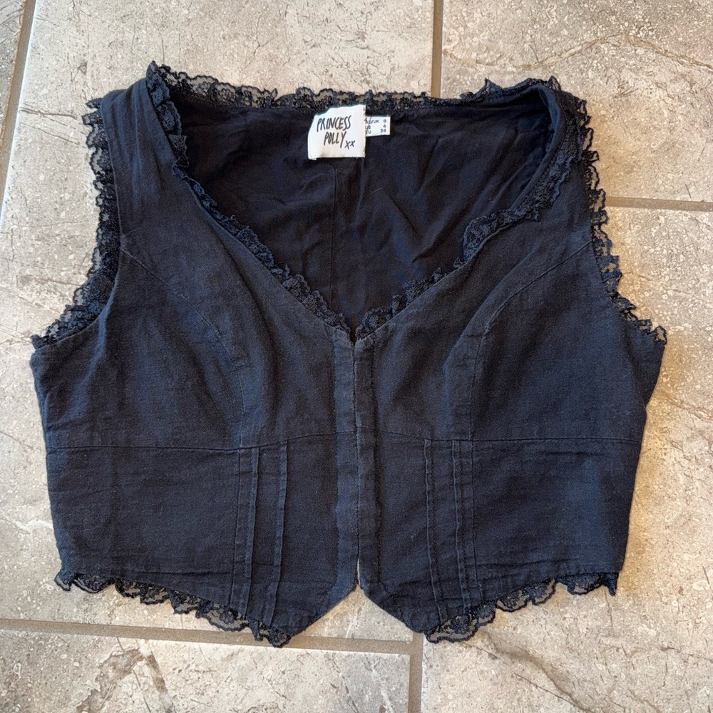 Princess Polly Black Lace-Edge Cropped Vest